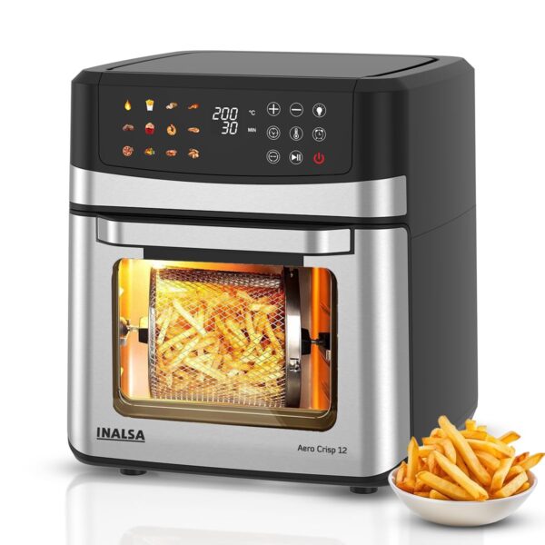 INALSA Air Fryer Oven|12L,1700W|Stainless Steel Body|12-in-1 Functions - Open Box