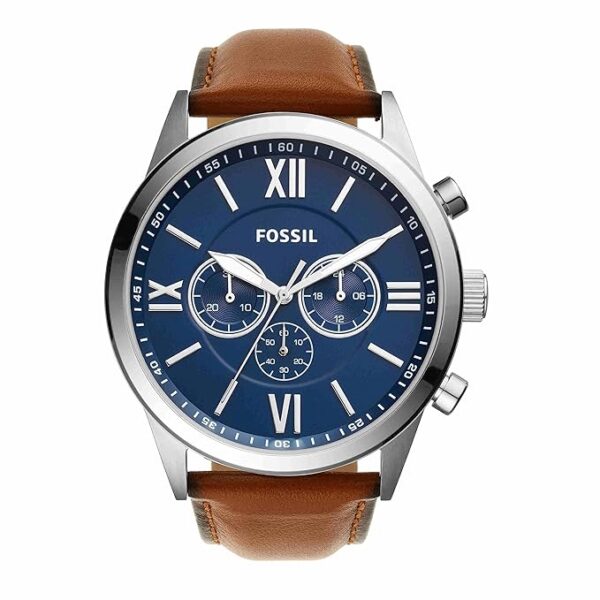 Fossil Stainless Steel Analog Blue Dial Men Watch-Bq2125, Brown Band - Open Box