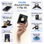 Tecno Phantom V Flip 5G (Iconic Black 8GB RAM,256GB Storage) | 45W Fast Charging | 32 MP Selfie, 64 Rear Camera - SEALED PACK - Image 2